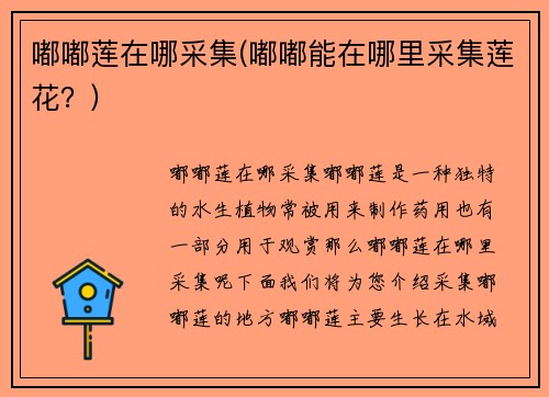 嘟嘟莲在哪采集(嘟嘟能在哪里采集莲花？)